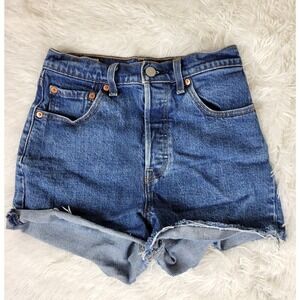 Levis Premium Ribcage Shorts Medium Wash Button Fly Denim Cut Offs Size 25